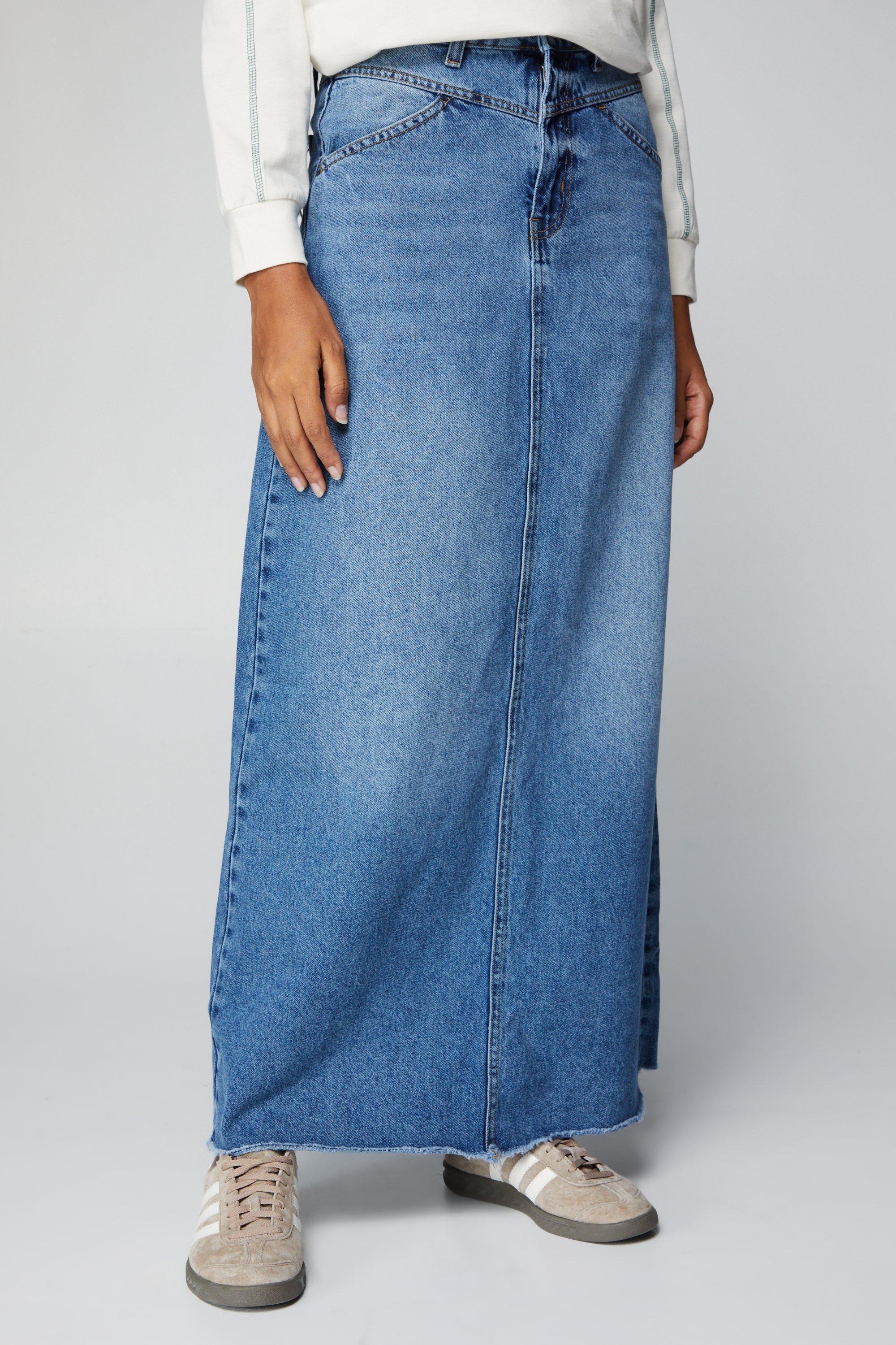 Denim skirt best sale with frayed hem